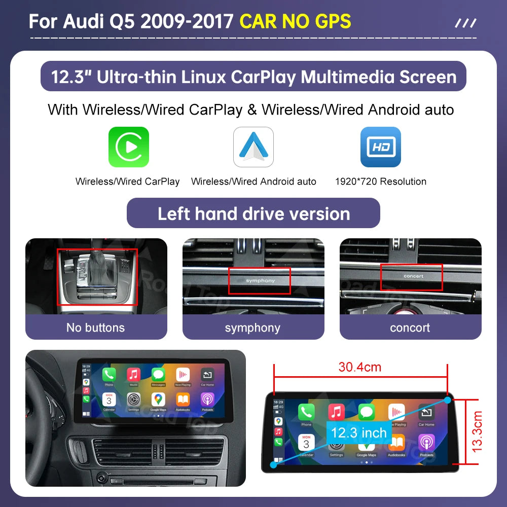 Audi Q5 2009–2017 CarPlay & Android Auto Touchscreen