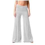 Women's Flowy Wide Leg Yoga Pants High Waisted Fold-Over Stretchy Palazzo Pants Soft Comfy Dance Pants for Pilates Daily Casual