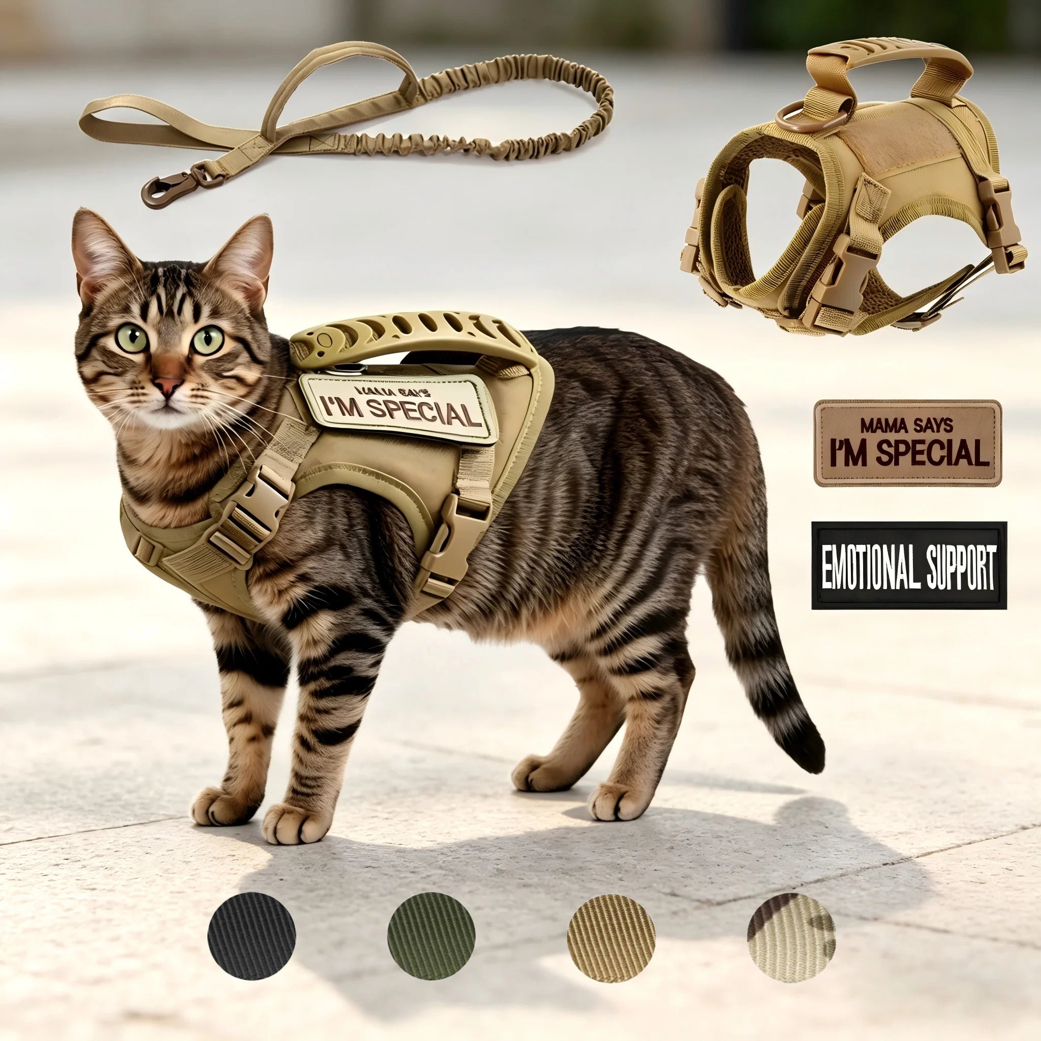 Cat Tactical Harness Vest with Leash & 2 Stickers
