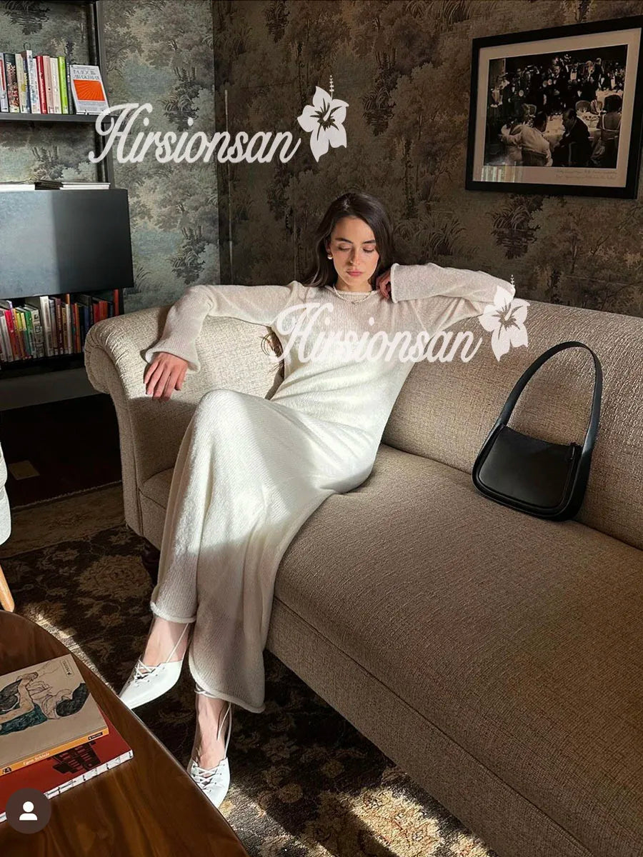 Elegant O-Neck Knit Maxi Dress