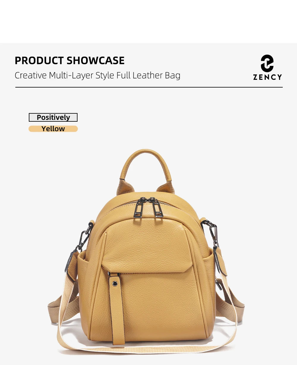 Zency Soft Genuine Leather Women Small Casual Backpack Travel Rucksack Shoulder Bag Purse Preppy Style Mochila 2025