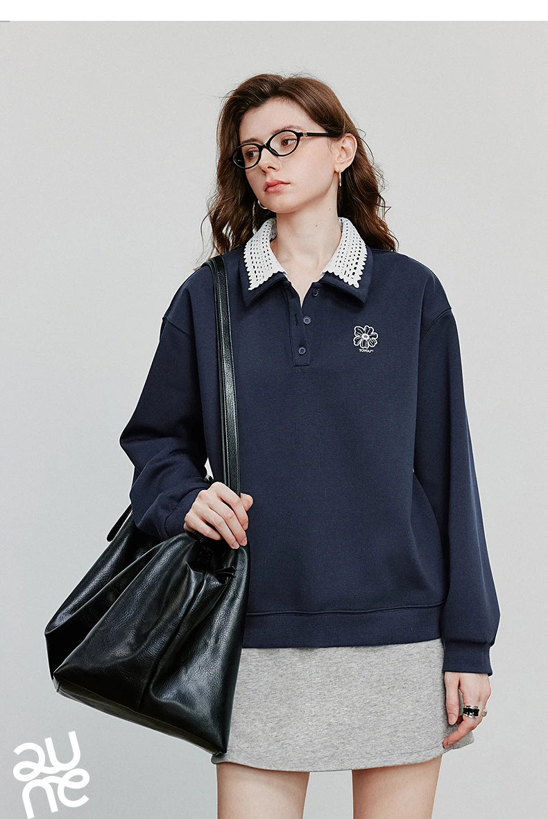 Women’s Green Colorblock Collared Sweatshirt