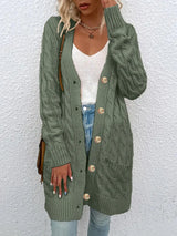 Women's Long Twisted-Knit Button-Front Cardigan Sweater