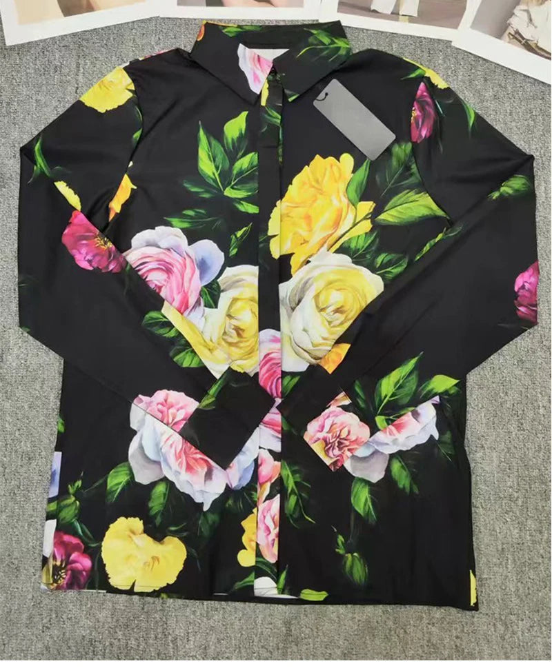 Floral Long-Sleeve Lapel Set