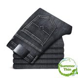 2025 Autumn New Men Regular Fit Stretch Jeans Classic Style Smoky Gray Fashion Casual Denim Pants Male Brand Trousers Blue