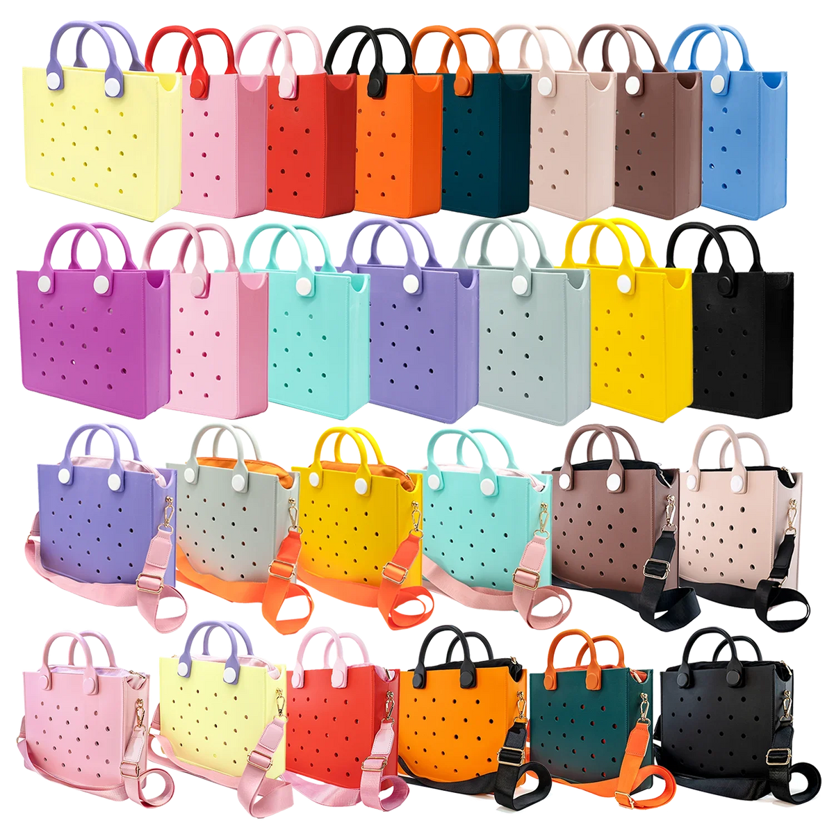 Fashion Storage EVA Large Leather Shoulder Bag Beach Tote Travel Handbag Storage for Women Casual Waterproof Bag Hole Fit Charms