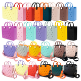 Fashion Storage EVA Large Leather Shoulder Bag Beach Tote Travel Handbag Storage for Women Casual Waterproof Bag Hole Fit Charms