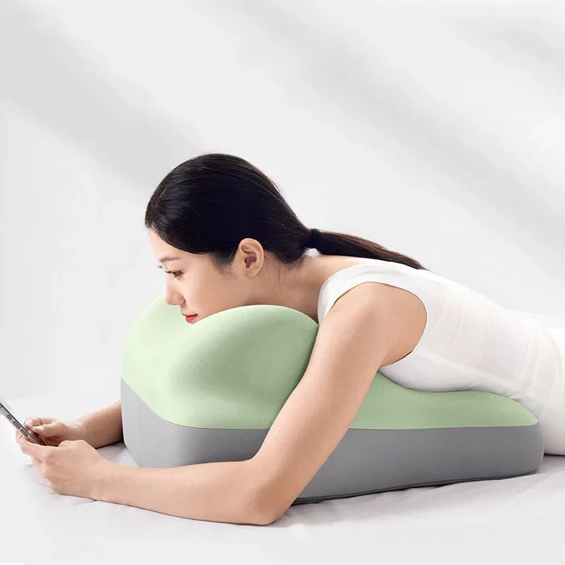 Ergonomic Memory Foam Waist Cushion Green Contoured Tummy Pillow Multi-Functional Support Pillow for Prone Sleep & Reading
