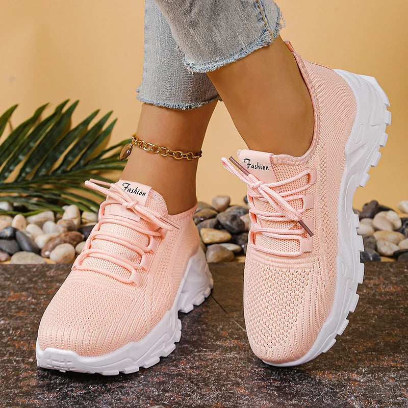 Women's Knitted Mesh Slip-On Sneakers — Breathable Platform Running Shoes
