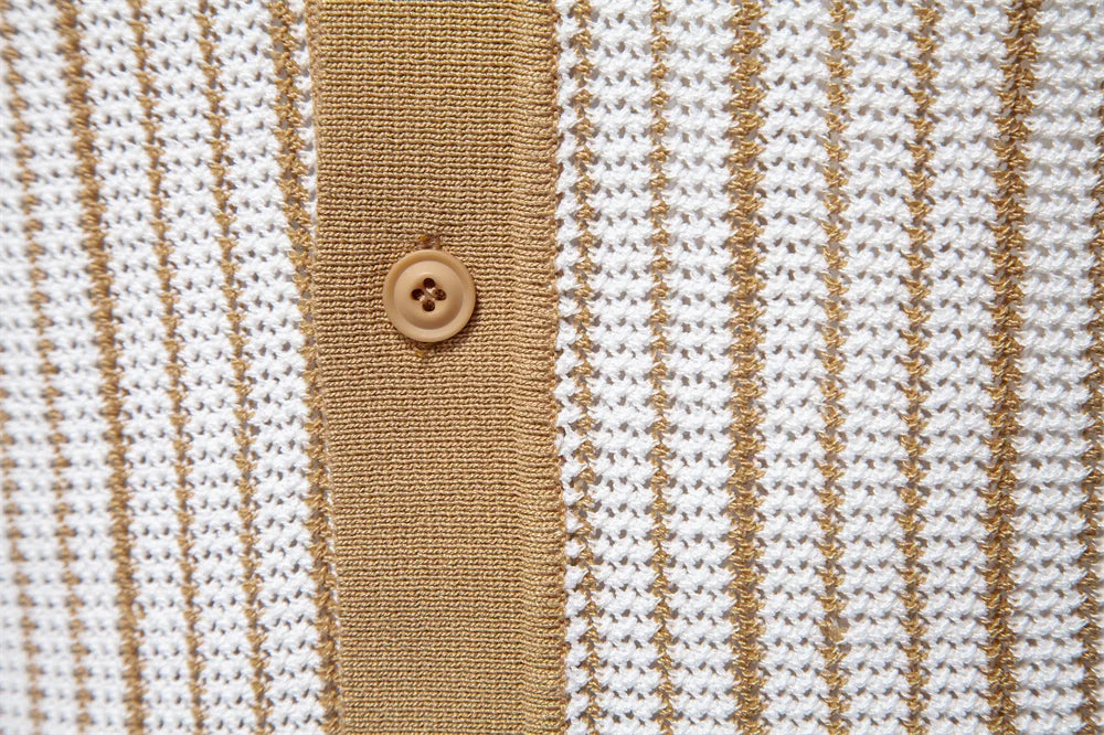 Men's Striped Mesh Polo – Contrast Panel, Breathable