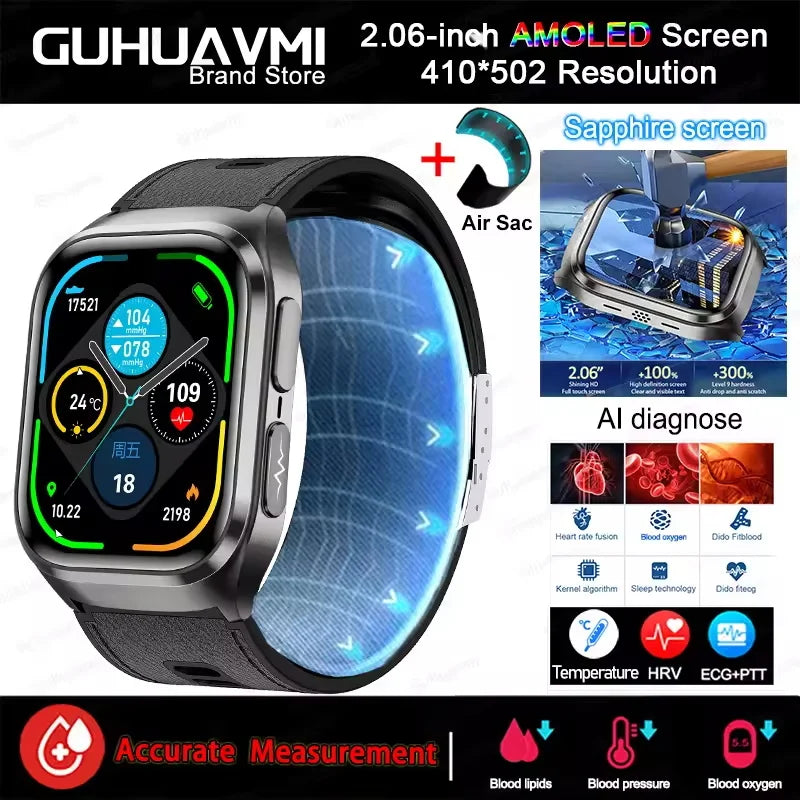 2026 New Upgrade AI Diagnostic  Airbag  Precise Blood Pressure Health SmartWatch Uric Acid ECG Blood lipids Smartwatch Men Women