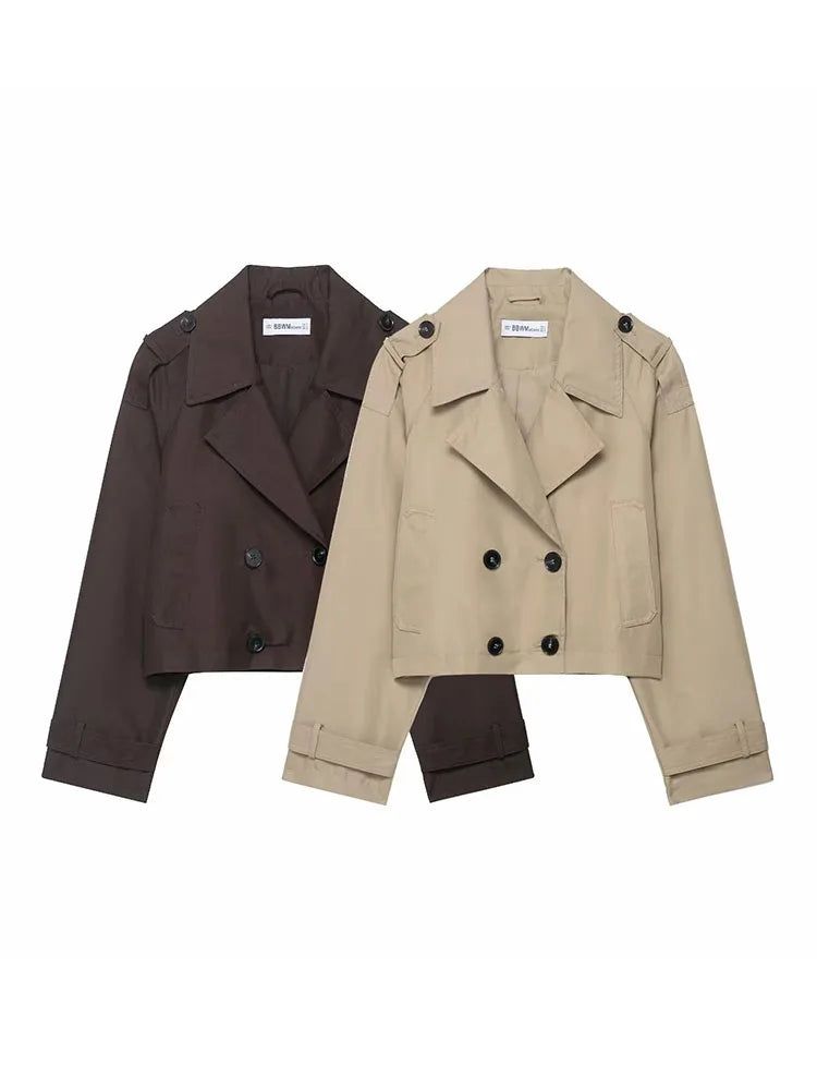 Classic Lapel Double-Breasted Short Trench