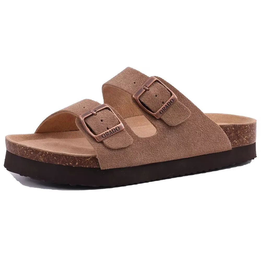 Women’s Suede Sandals with Cork Footbed