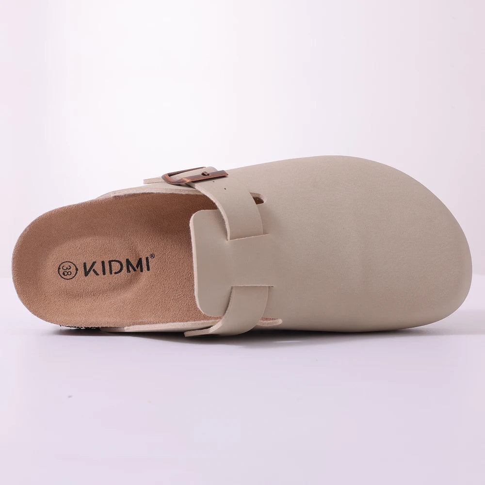Evshine Men's Suede Clogs Fashion Leather Mules Cozy Footbed Slippers With Adjustable Buckle AntiSlip Cork Slippers Unisex Mules