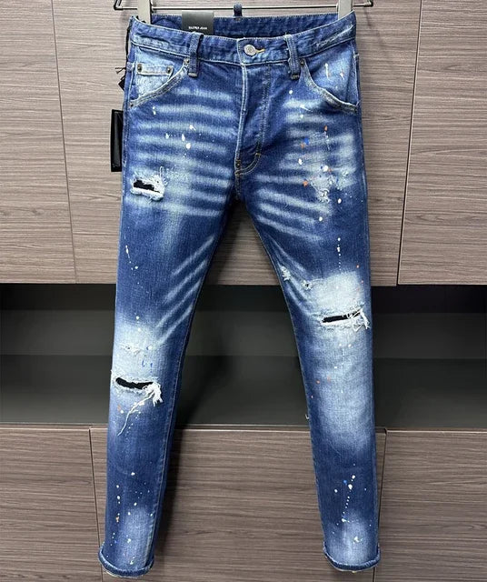 ICON BRAND Men Jeans Dsq2 Denim Pants Hole Slim Pencil Trousers Buttons Party Clothes coolguy D2 JEANS for husband blue
