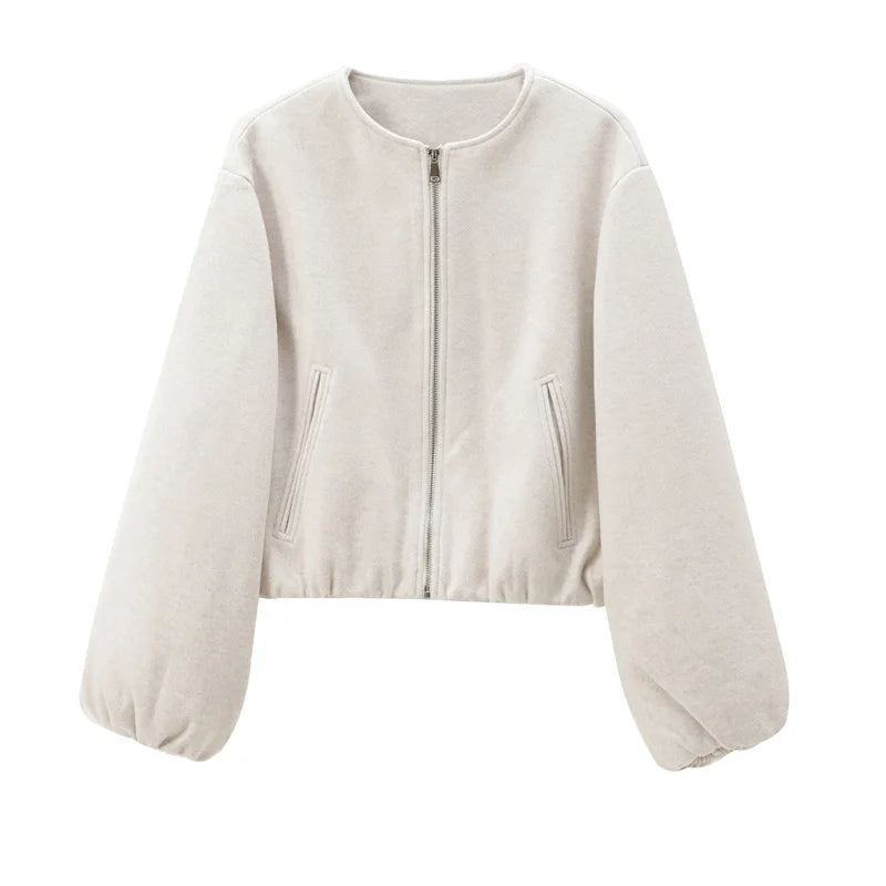 HXAO Cropped Bomber Jacket – Women's Soft Zip-Up Coat