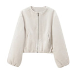 HXAO Cropped Bomber Jacket – Women's Soft Zip-Up Coat