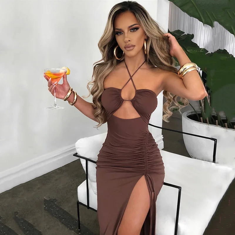 Women's Denim Bodycon Midi Dress – Backless Sleeveless Party Dress