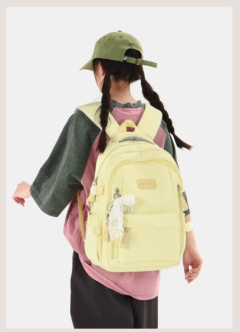New Female High Capacity Waterproof College Backpack With Lace Pendant Trendy Women Laptop School Bags Cute Girl Travel Book Bag