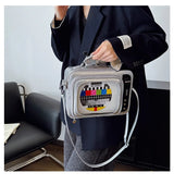 Cartoon Cute Handbags for Women Funny Retro TV Transparent Square Bag Fashion Leather Personalized Creative Shoulder Bag Woman