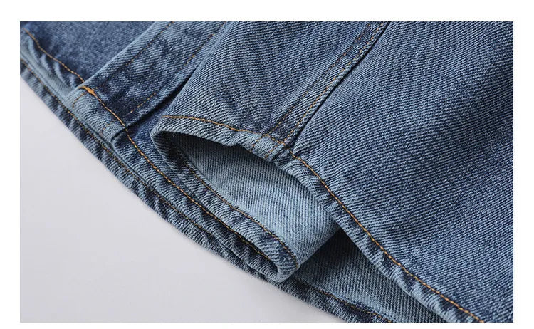 Mens High Quality Custom Weave Slub Deconstructed Patchwork Denim Shirt Trendy Distressed Wash Streetwear Casual Long Sleeve
