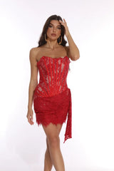 Strapless Lace Mini Dress – Elegant Sheer Patchwork Slim Fit Evening Dress