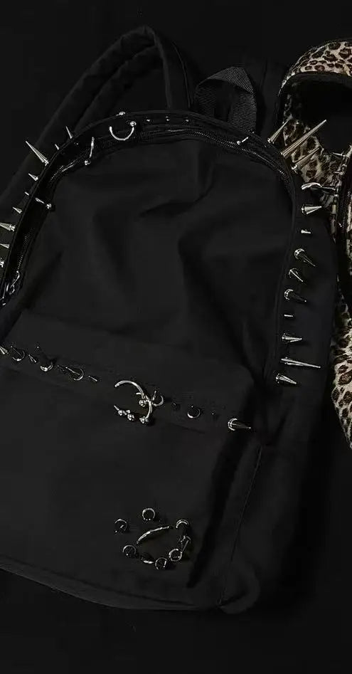 Punk Rivet Leopard Print Backpack Men's Bag Large Capacity Fashion Backpacks for Women