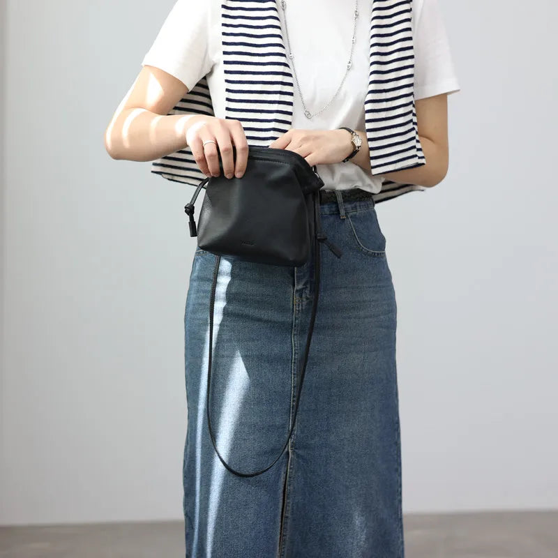 Women's Real Leather Crossbody Bags Luxury Designer Soft Black Shoulder Bag Cowhide Small Size Versatile Fashion Purses