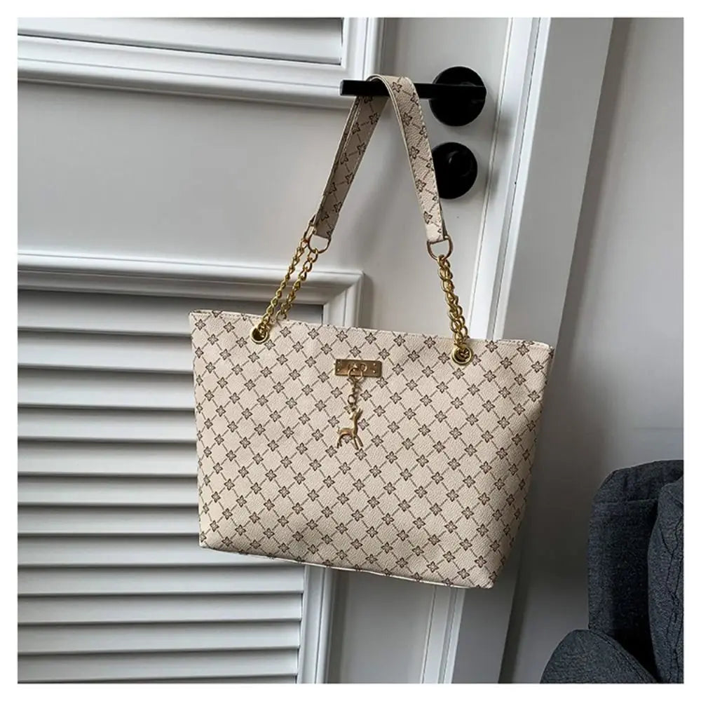 Durable PU Leather Shoulder Bags Large Capacity Printing Shopping Bag Handbags Women