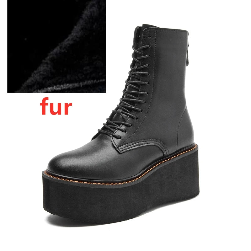 Genuine Leather Winter Wedge Boots