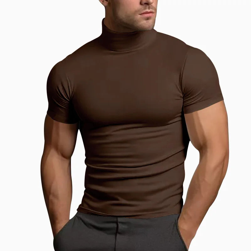Men's compress T-shirts summer solid color short-sleeved men tops fashion yoga clothes men's tight turtleneck T-shirt