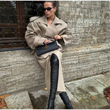 Elegant Lapel Lace-Up Overcoat