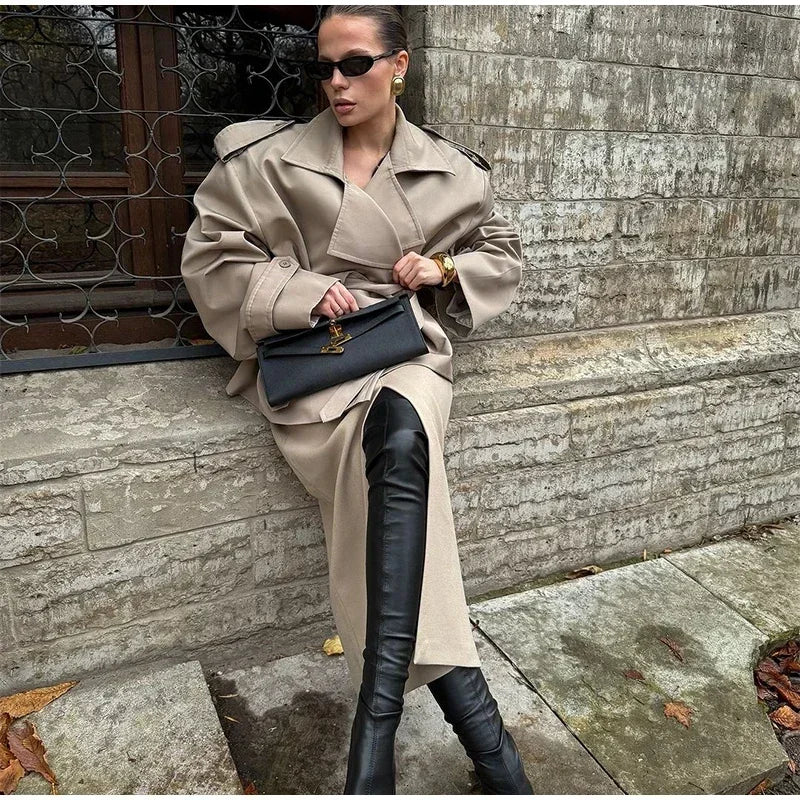 Elegant Lapel Lace-Up Overcoat