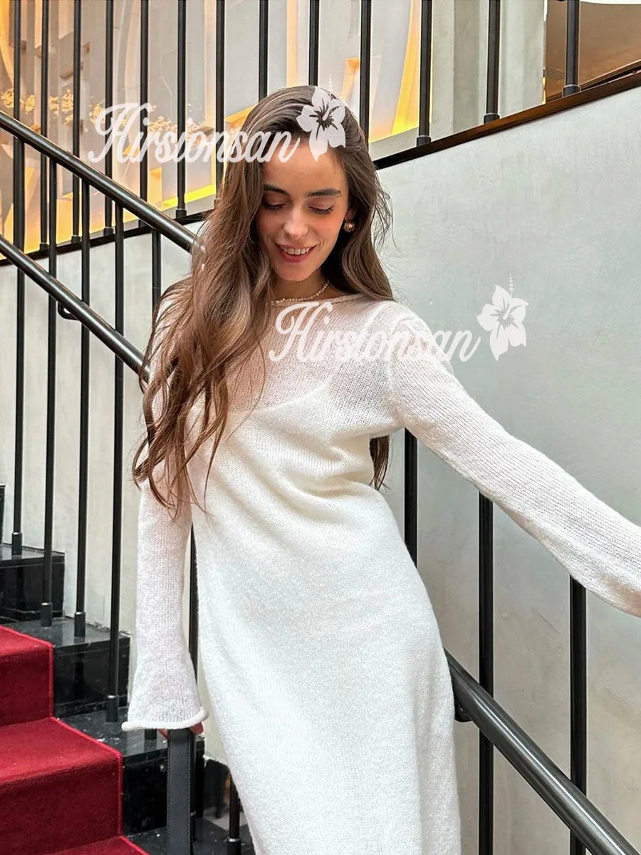 Elegant O-Neck Knit Maxi Dress