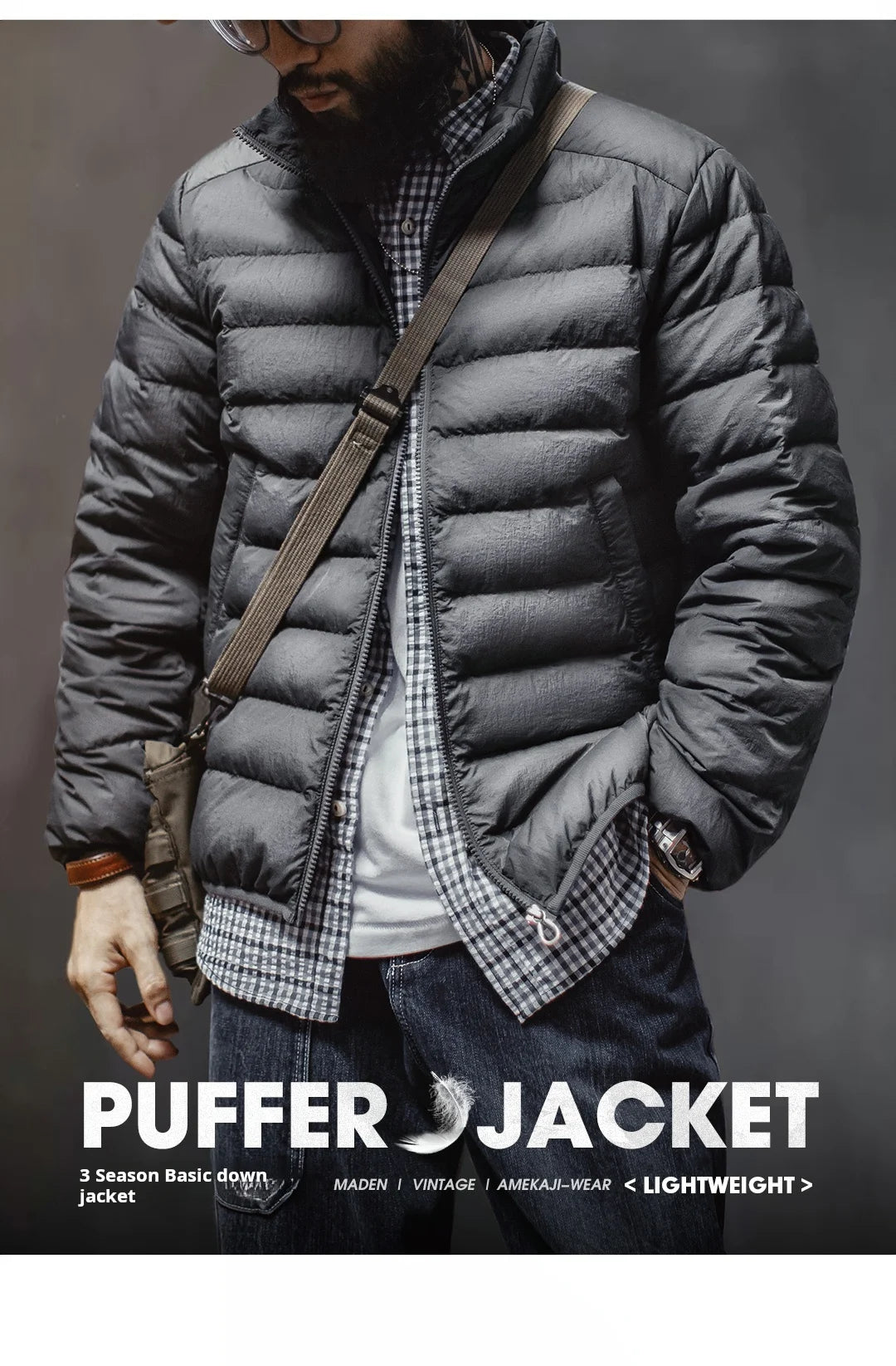 Maden Men's Lightweight Down Jacket | Stand Collar Puffer