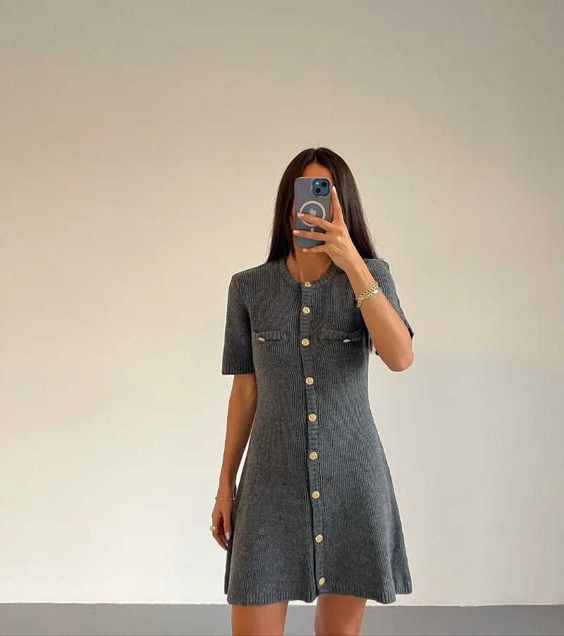 Elegant Ribbed Knit Mini Dress