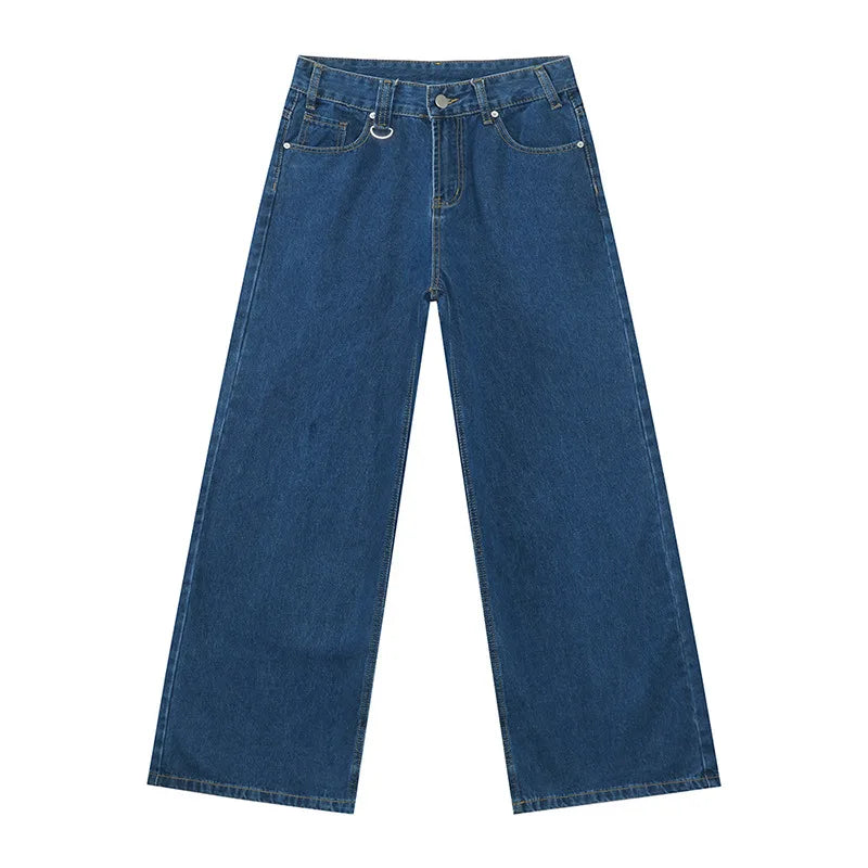 Men's Washed Blue Loose Straight-Leg Jeans