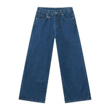 Men's Washed Blue Loose Straight-Leg Jeans