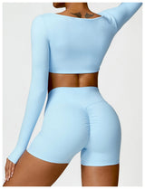 2-Piece Women's High-Waist Yoga Set – Seamless Long Sleeve Workout Suit
