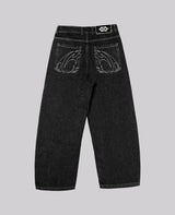 90s Retro Street Embroidery Jeans Male  R&B Solid Color Loose Straight Pants Female Y2K Harajuku Hip Hop  Punk Style  Men Jeans