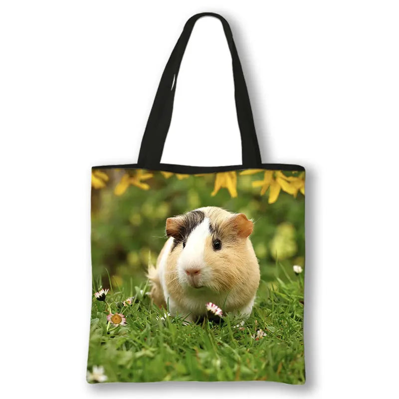 Kawaii Pet Guinea Pig Hamster Print Shoulder Bag Women Casual Handbags Large Capacity Totes Bag Eco Reusable Shopping Bags Gift