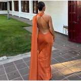 Elegant Ribbon Halter Maxi Dress