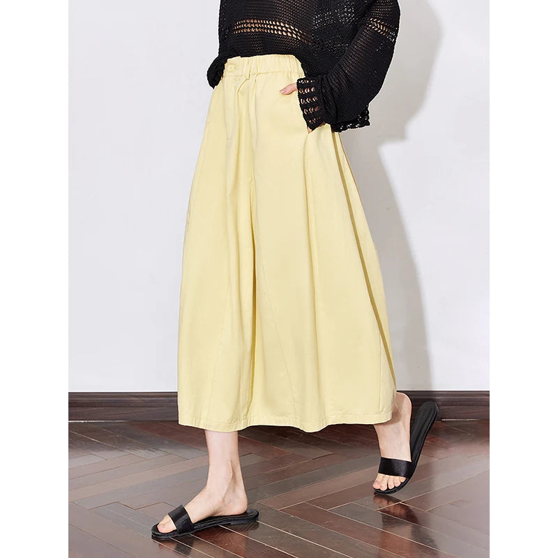 Toyouth Women's Cotton A-Line Midi Skirt | S–XL