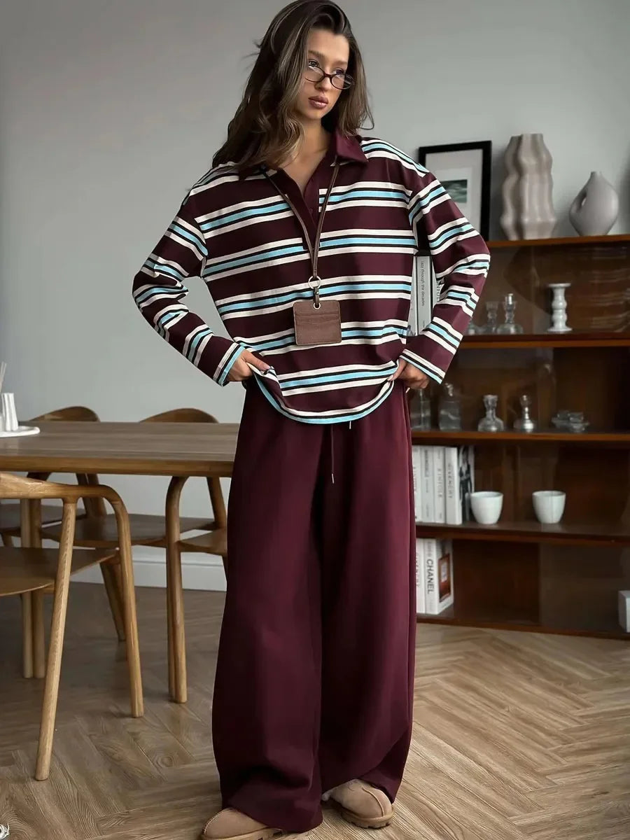 Vintage Striped Oversized Polo Shirt