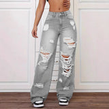 Women's Distressed Wide Leg Jeans | High Waist Denim
