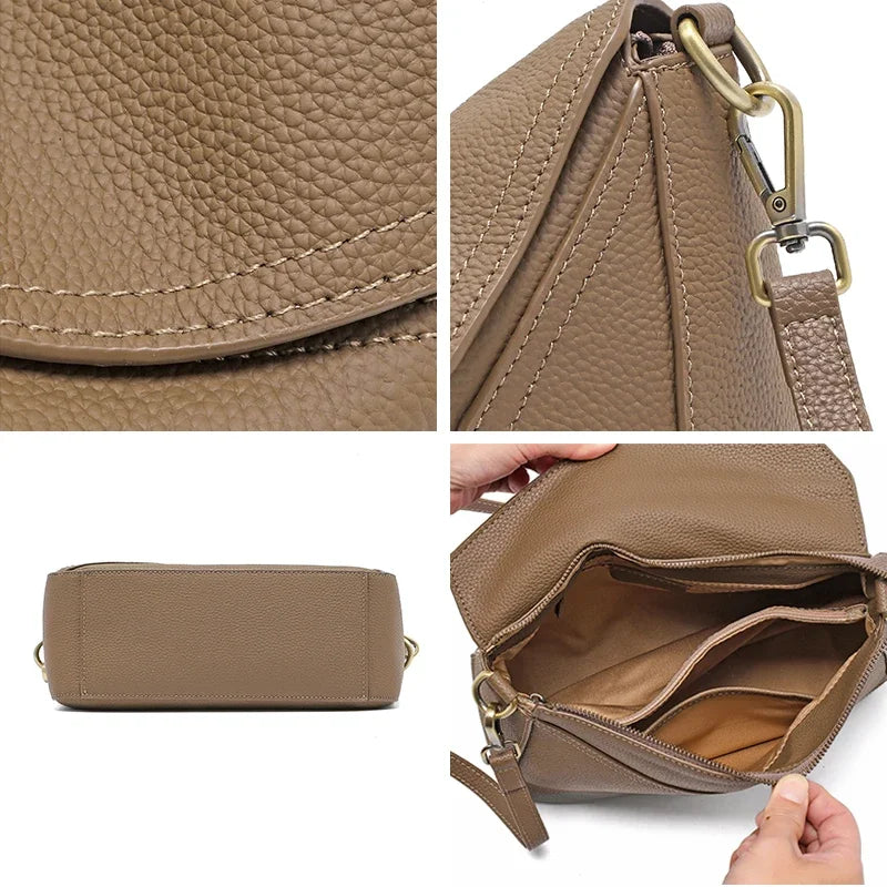Pure 100% Cowhide Leather Women's Geometric Solid Color Shoulder Bag For Ladies Large Capacity Pillow Crossbody Handbag Luxury