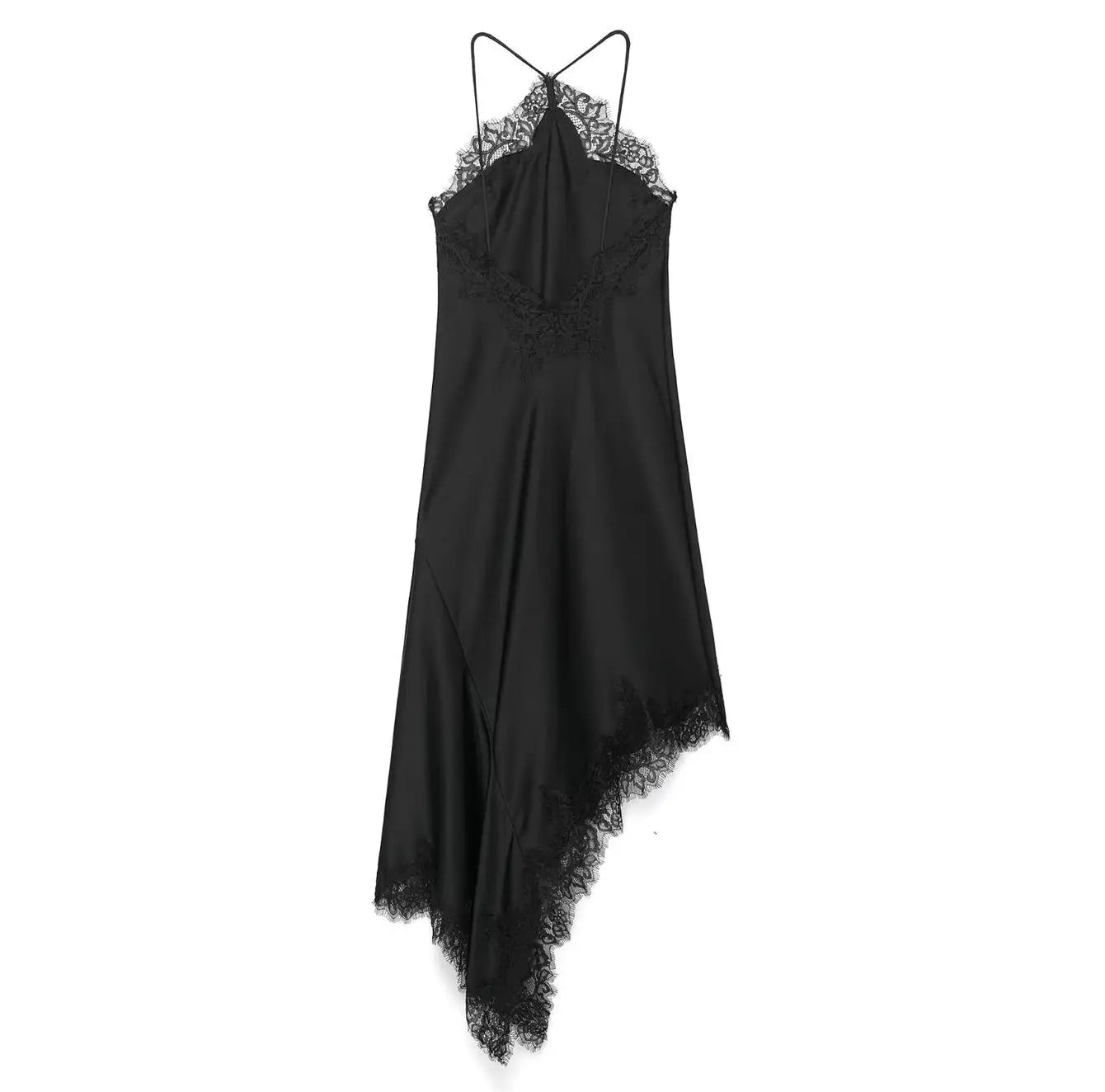 Elegant Lace Spliced Sling Dress: Sleeveless Backless Chic