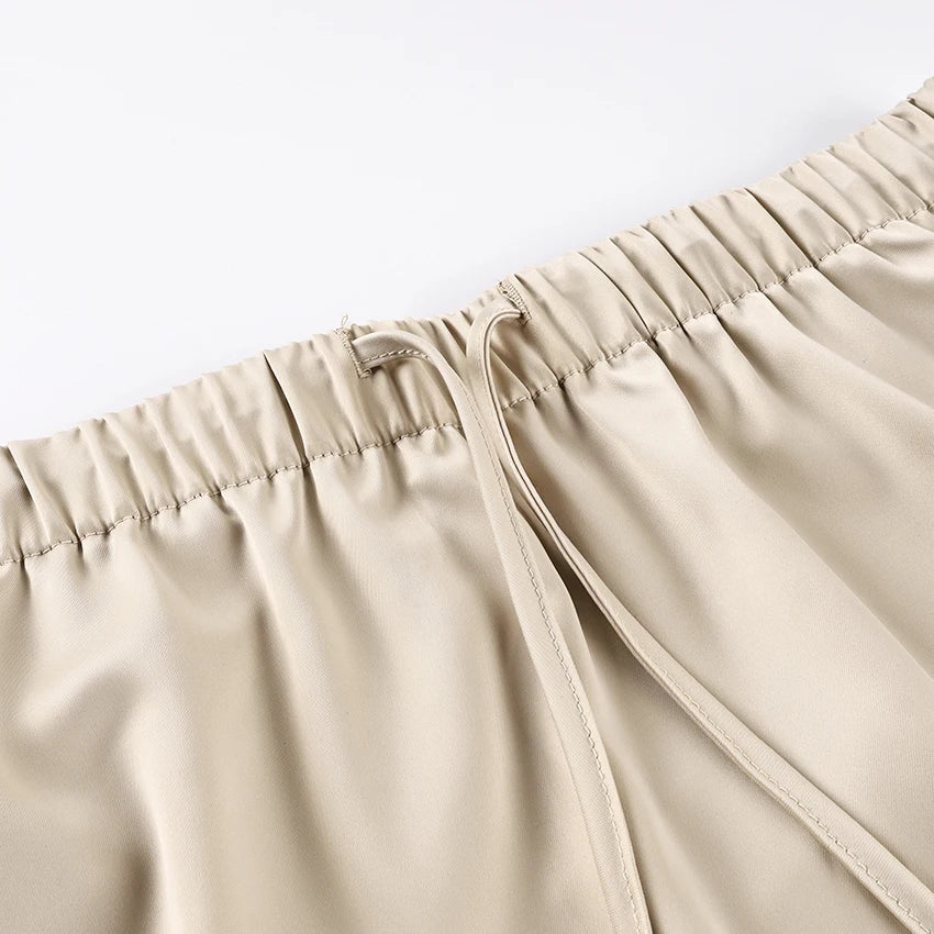 Linad Lace Satin Mini Skirt – Drawstring High Waist