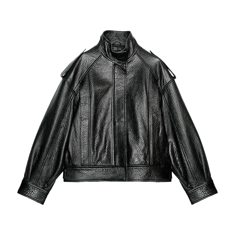Chic Stand Collar Leather Jacket
