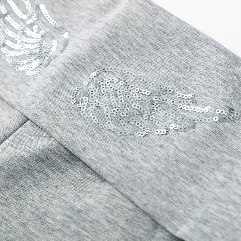 Casual Sequin Wings Hooded Sweatshirt Pant Set Women Solid Loose Full Sleeve Pullover Suit 2026 Spring Autumn Lady Daily Outfit
